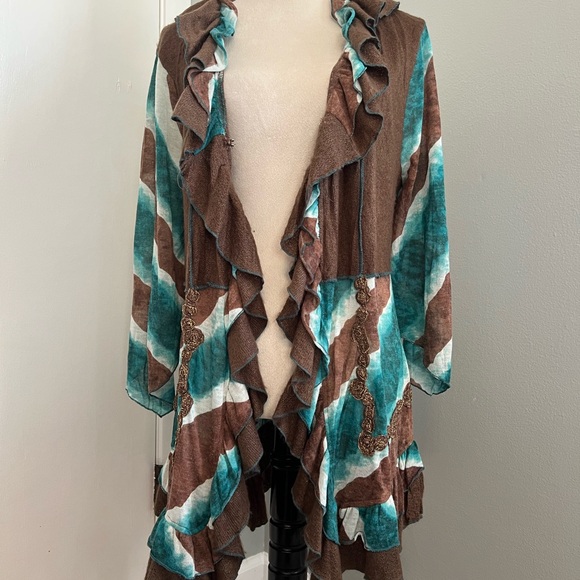 Brown and Teal Ruffled Cardigan - Picture 6 of 6